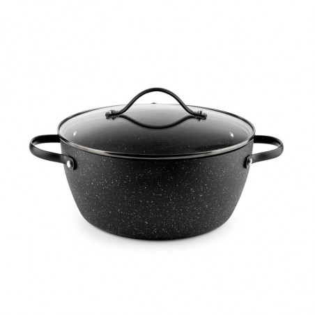 Κατσαρόλα Luigi Ferrero Symphony FR-2410, 24x11,5 cm, 4,3 l, Αντικολλητική επίστρωση, Γυάλινο καπάκι με τρύπα ατμού, Χαλύβδινες λαβές με PVD, Επαγωγή, Μαύρο μάρμαρο