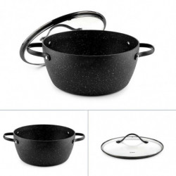 Cratiță Luigi Ferrero Symphony FR-2410, 24x11.5 cm, 4.3 l, Acoperire antiaderentă, Capac din sticlă cu gaură pentru abur, Mânere din oțel cu PVD, Inducție, Marmură neagră