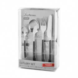 Set de 24 tacâmuri Luigi Ferrero Rosso FR-2451, Oțel inoxidabil, Negru/inox