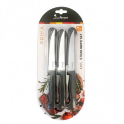 Set de 6 cuțite de friptură Luigi Ferrero Prima FR-1258, Oțel inoxidabil, Curățare ușoară, Negru/inox