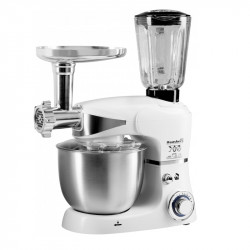 Konyhafeldolgozógép acél tállal Hausberg HB-7605AB, 1000W, 5 l, 6 sebességes, LED, Turmixgép, Mixer, Húsdaráló, Fehér színű