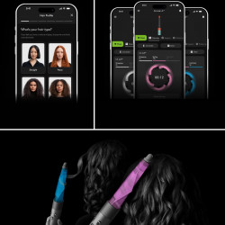 Маша за коса Dyson HS08 Airwrap i.d.™ Curly+Coily CePa/Tz, 1300W, 13.5 l/s, Автоматизирано къдрене, Йонизиране, 3 скорости, 3 температури, Bluetooth, Керамична патина/топаз