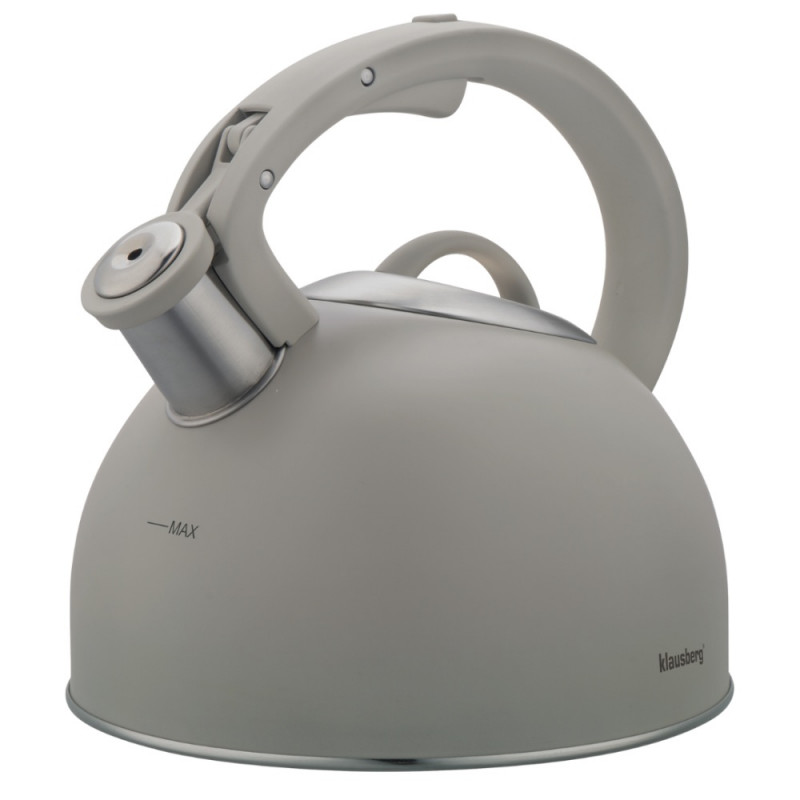 Ceainic cu fluier Klausberg KB-7912, 2.5 l, Maner cu efect de lemn, Inductie, Gri deschis