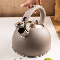 Klausberg KB 7912 Whistling Kettle, 2.5 L, Wood-Effect Handle, Induction, Light Gray