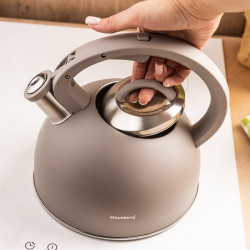 Ceainic cu fluier Klausberg KB-7912, 2.5 l, Maner cu efect de lemn, Inductie, Gri deschis