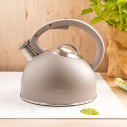 Ceainic cu fluier Klausberg KB-7912, 2.5 l, Maner cu efect de lemn, Inductie, Gri deschis