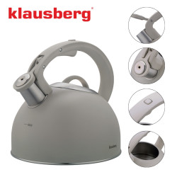Klausberg KB 7912 Whistling Kettle, 2.5 L, Wood-Effect Handle, Induction, Light Gray