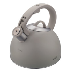 Klausberg KB 7912 Whistling Kettle, 2.5 L, Wood-Effect Handle, Induction, Light Gray