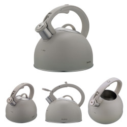 Klausberg KB 7912 Whistling Kettle, 2.5 L, Wood-Effect Handle, Induction, Light Gray