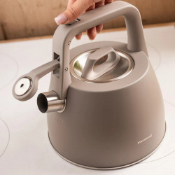 Ceainic cu fluier Klausberg KB 7916, 2.5 l, Maner izolat termic, Inductie, Gri