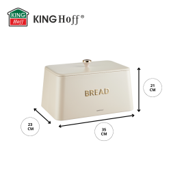 Kinghoff ψωμιέρα KH-1950, 35 cm, Μεταλλικό σώμα, Καπάκι μπαμπού, Μπεζ/χρυσό