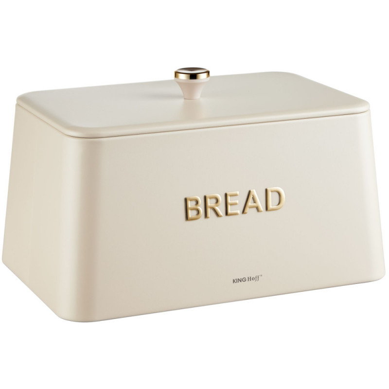 Кутия за хляб Kinghoff KH 1950, 35 см, Метално тяло, Бамбуков капак, Бежов/златист