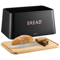 Cutie de paine cu capac pentru taiere Kinghoff KH-1948, 35 cm, Bambus, Otel, Negru