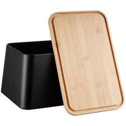 Cutie de paine cu capac pentru taiere Kinghoff KH-1948, 35 cm, Bambus, Otel, Negru