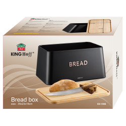 Кутия за хляб с капак за рязане Kinghoff KH 1948, 35 см, Бамбук, Стомана, Черен