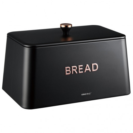 Cutie de pâine Kinghoff KH 1949, 35 cm, Corp metalic, Capac bambus, Negru