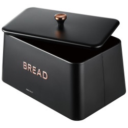 Кутия за хляб Kinghoff KH-1949, 35 см, Метално тяло, Бамбуков капак, Черен/златист