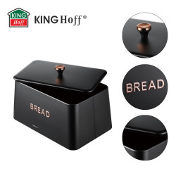 Cutie de pâine Kinghoff KH 1949, 35 cm, Corp metalic, Capac bambus, Negru