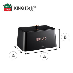 Кутия за хляб Kinghoff KH 1949, 35 см, Метално тяло, Бамбуков капак, Черен