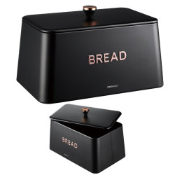 Кутия за хляб Kinghoff KH 1949, 35 см, Метално тяло, Бамбуков капак, Черен