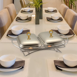 Klausberg KB 7922 Hot Serving Dish, 2 x 1.5 L, Heat-Resistant Glass, Stainless Steel/Gold