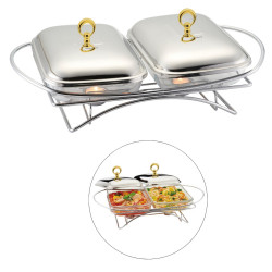 Klausberg KB 7922 Hot Serving Dish, 2 x 1.5 L, Heat-Resistant Glass, Stainless Steel/Gold