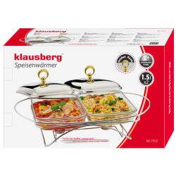 Meleg tálalóedény Klausberg KB-7922, 2x1,5 l, hőálló üveg, Inox/aranyozva