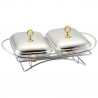 Klausberg KB 7922 Hot Serving Dish, 2 x 1.5 L, Heat-Resistant Glass, Stainless Steel/Gold