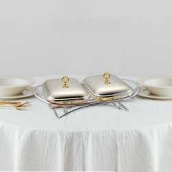 Klausberg KB 7922 Hot Serving Dish, 2 x 1.5 L, Heat-Resistant Glass, Stainless Steel/Gold