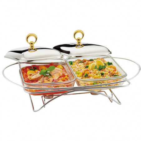 Meleg tálalóedény Klausberg KB-7922, 2x1,5 l, hőálló üveg, Inox/aranyozva