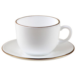 Set cesti si farfurioare pentru ceai Klausberg KH 1929, 12 piese, 210 ml, Opal, Alb/Auriu