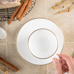 Csésze és csészealj készlet Klausberg KH 1929, 12 db, 210 ml, Opál, Fehér/arany