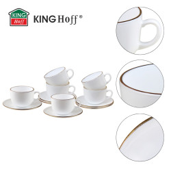 Set cesti si farfurioare pentru ceai Klausberg KH 1929, 12 piese, 210 ml, Opal, Alb/Auriu