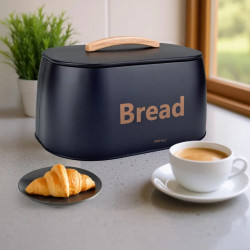 Cutie pentru paine Kinghoff KH 1946, 35 cm, Corp metalic, Maner din lemn, Negru