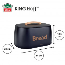 Κουτί ψωμιού Kinghoff KH 1946, 35 cm, Μεταλλικό σώμα, Ξύλινη λαβή, Μαύρο