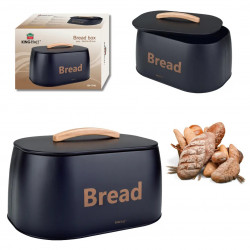 Cutie pentru paine Kinghoff KH 1946, 35 cm, Corp metalic, Maner din lemn, Negru