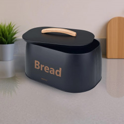 Κουτί ψωμιού Kinghoff KH 1946, 35 cm, Μεταλλικό σώμα, Ξύλινη λαβή, Μαύρο