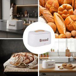 Кутия за хляб Kinghoff KH 1947, 35 см, Метално тяло, Дървена дръжка, Бял