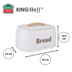 Кутия за хляб Kinghoff KH 1947, 35 см, Метално тяло, Дървена дръжка, Бял