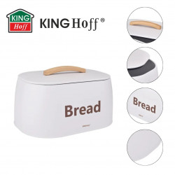 Кутия за хляб Kinghoff KH 1947, 35 см, Метално тяло, Дървена дръжка, Бял