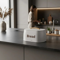 Cutie de pâine Kinghoff KH 1947, 35 cm, Corp metalic, Mâner din lemn, Alb