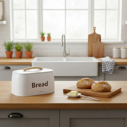 Cutie de pâine Kinghoff KH 1947, 35 cm, Corp metalic, Mâner din lemn, Alb