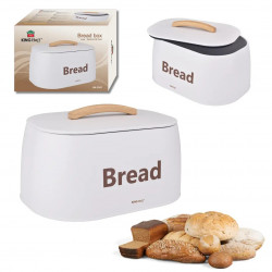 Кутия за хляб Kinghoff KH 1947, 35 см, Метално тяло, Дървена дръжка, Бял