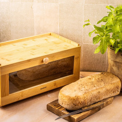 Cutie pentru paine Klausberg KB 7924, 40 cm, fereastra acrilica, Bambus, Maro