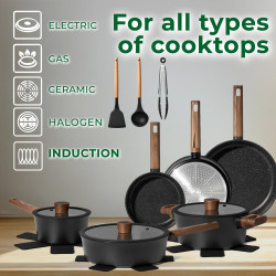 Just Perfecto JL-111 Cookware Set, 15 pieces, Cast iron, Granite coating, Induction compatible, Accessories, Black