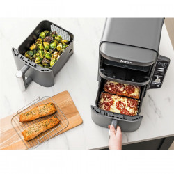 Friteuza cu aer cald Ninja Double Stack XL, 2470 W, capacitate 9.5 litri, interval temperatura 40 - 240 °C, doua zone de gatit, 6 programe, gri