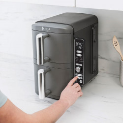 Friteuza cu aer cald Ninja Double Stack XL, 2470 W, capacitate 9.5 litri, interval temperatura 40 - 240 °C, doua zone de gatit, 6 programe, gri