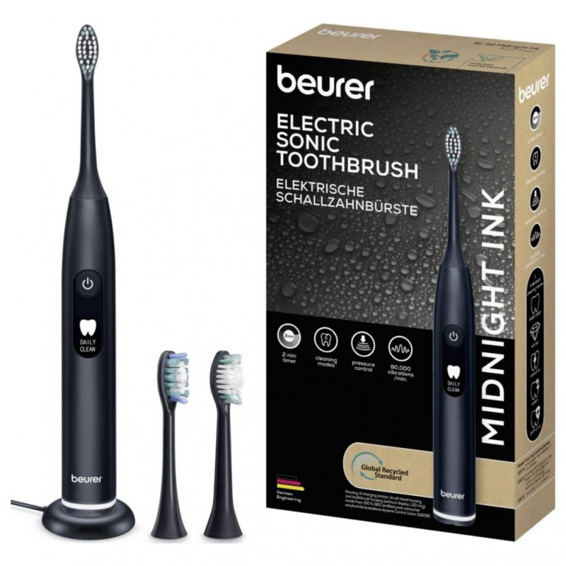 Periuta de dinti electrica sonica Beurer SC 50, 80000 rpm, 5 moduri, Timer, Autonomie 22 zile, Afisaj LED, Tip-C + Placa magnetica, Negru