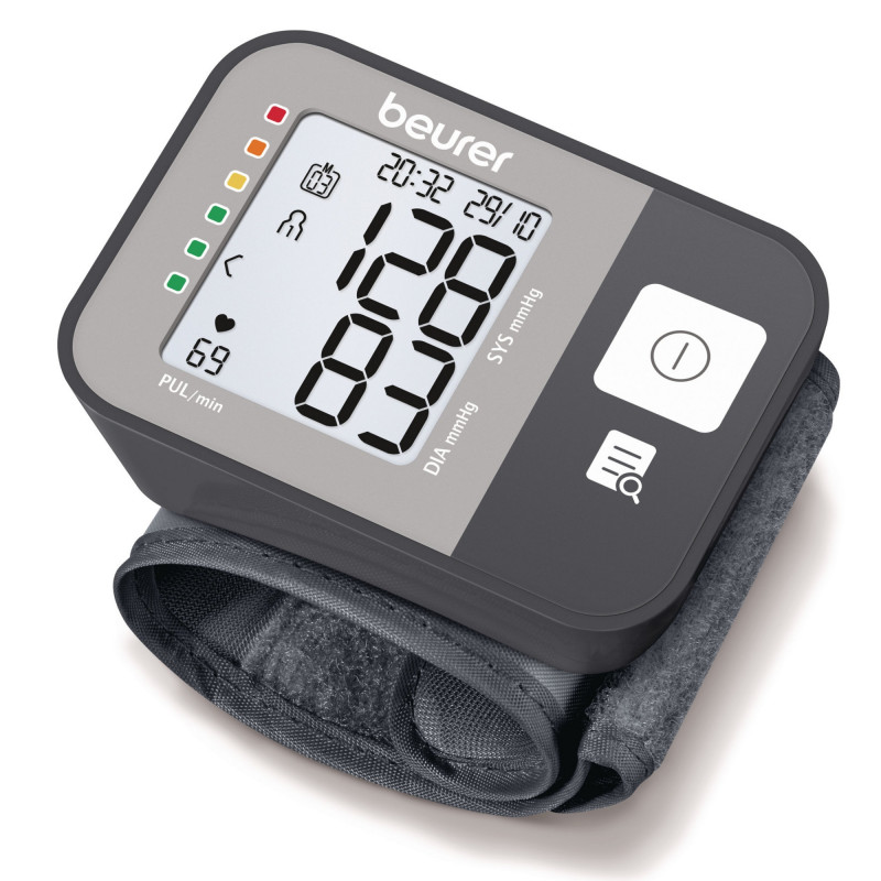 Beurer BC 27 vérnyomásmérő, csukló 14-19,5 cm, kockázati jelző, aritmia, memória, LCD, dátum és idő, szürke