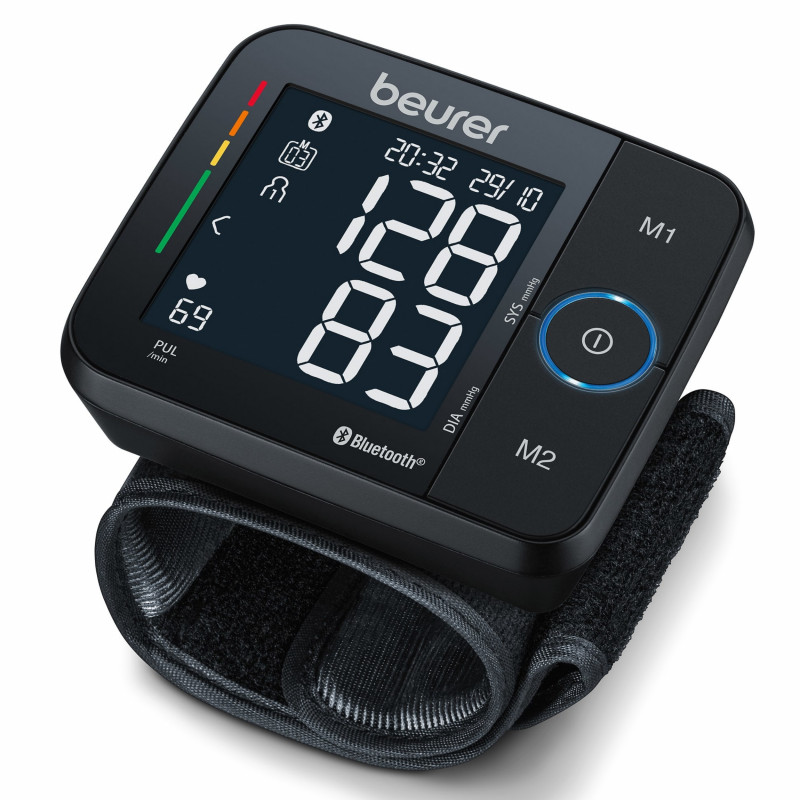 Апарат за кръвно налягане Beurer BC 54, За китка 13.5-21.5 см, Android & iOS съвместимост, Bluetooth, Риск индикатор, Аритмия, LCD, Черен
